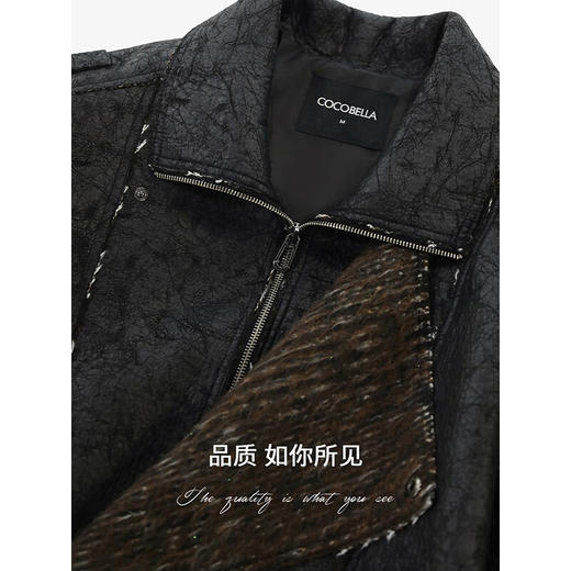 COCOBELLA高级休闲风爆裂纹PU皮衣外套冬保暖机车夹克PU3006 商品图4
