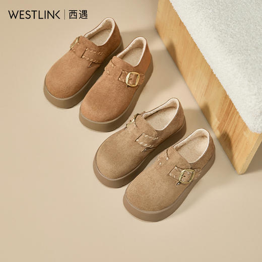 西遇厚底加绒保暖勃肯鞋女冬季新款复古全包一脚蹬雪地单鞋V2457326 商品图0