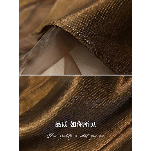 COCOBELLA奢感珠光华丽人丝半身裙网纱拼接不规则开叉裙装HS3040-3 商品图3