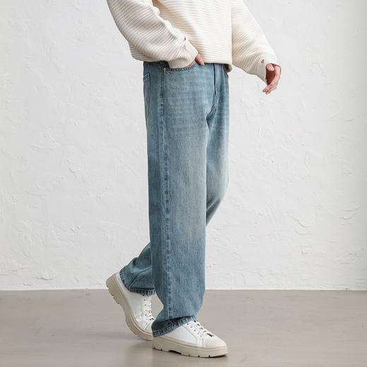 GXG男装25秋季弹力舒适半松紧腰百搭宽松日常通勤直筒男式牛仔裤K&C 商品图8