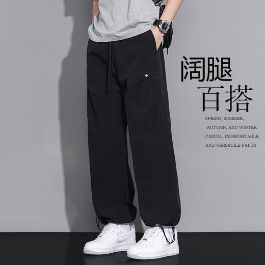 GXG男装2025春季弹力抽绳设计户外运动百搭宽松直筒休闲长裤K&C 商品图2