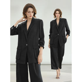 COCOBELLA设计感缎面仿醋酸通勤外套垂感气质女秋西装SI3101