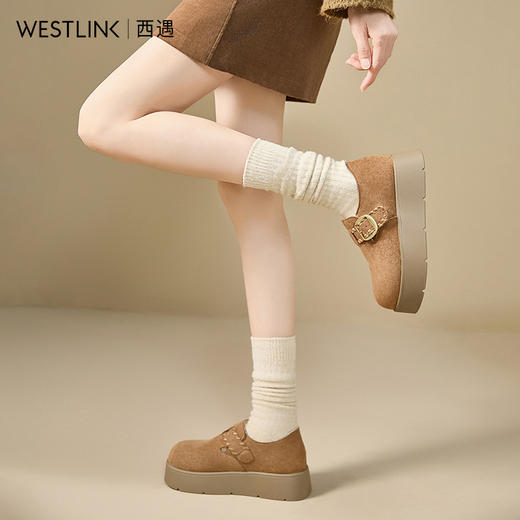 西遇厚底加绒保暖勃肯鞋女冬季新款复古全包一脚蹬雪地单鞋V2457326 商品图3