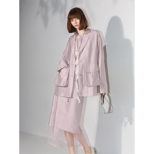 COCOBELLA珠光人丝半身裙女网纱拼接不规则开叉裙装HS3040-2 商品图2