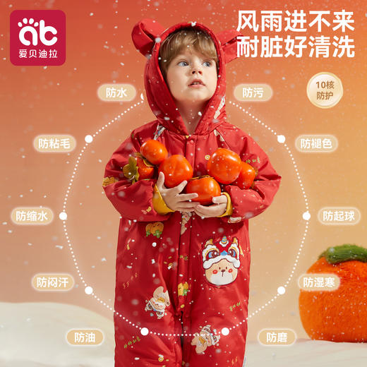 婴儿夹棉连体衣冬装幼小月龄外出棉袄服三防拜年加厚保暖宝宝衣服 商品图2