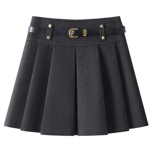 丁摩 灰色毛呢半身裙女秋冬高腰A字裙显瘦百褶裙冬季呢子短裙5ZF-96663 商品图0