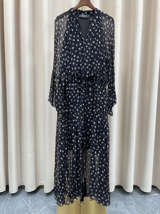 「断码清仓」喇叭袖收腰显瘦真丝连衣裙 L码 ZFYY191 商品图0