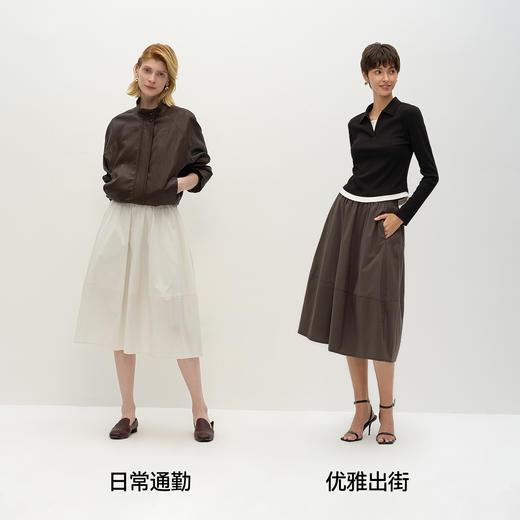 商场同款|森马半身裙女春季纯色肌理松紧腰垂感长裙2026新款伞裙 商品图3