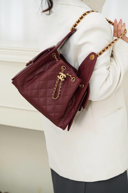 香奈儿25A 25BAG嬉皮购物包小号 酒红色 荔枝纹 （LZ） 商品图2