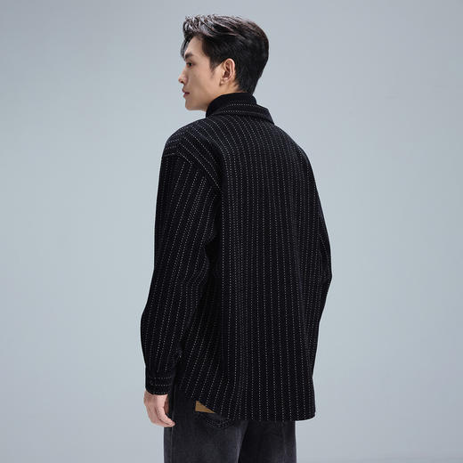 GXG男装【立体贴袋】25秋季时尚撞色条纹通勤男式翻领休闲夹克K&C 商品图2
