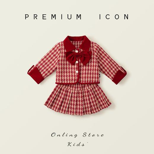 Hania2026年新年 女童夹棉加厚小香风套装冬季中小童红色千鸟格拜年服两件套90-140★ 商品图1