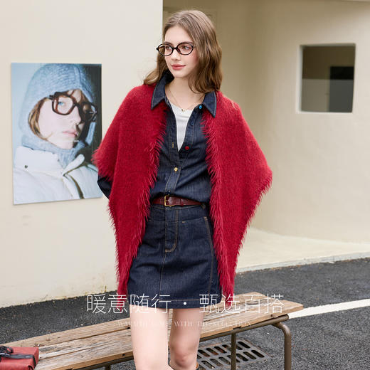 【绵羊毛】三彩2026新款复古港风正红小披肩外搭流苏氛围感派对女 商品图1