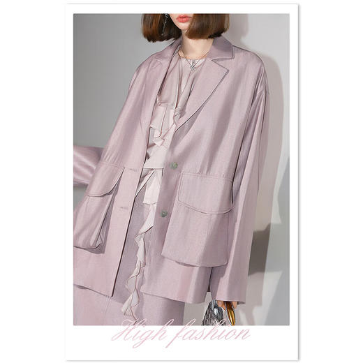 COCOBELLA奢感珠光人丝西装女秋立体口袋松弛感西服外套SI3027 商品图1