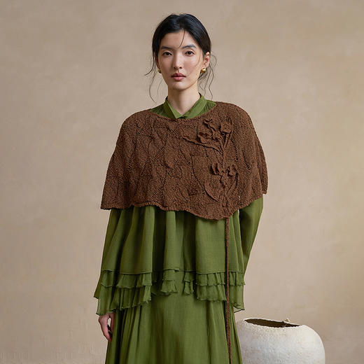 【林栖设计小店】手工钩花|金纱棉毛织披肩镂空立体感2026早春新款围巾女2961149 商品图1