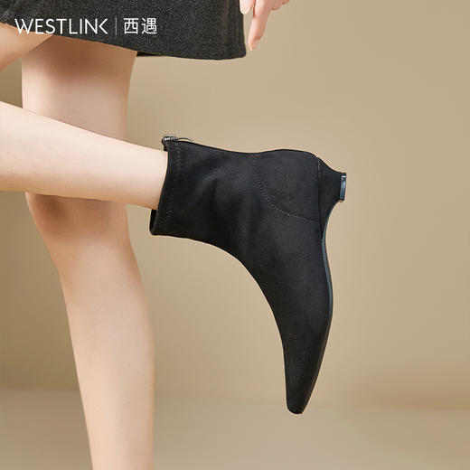 西遇瘦瘦靴女冬季新款法式踝靴显高腿长平底复古百搭气质短靴V2057171 商品图3