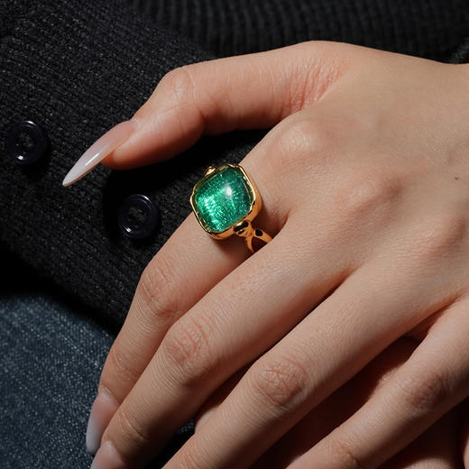 北京仓｜Goossens Paris-CABOCHONS-绿色 梭形交叉 岩石水晶 戒指［法国设计师］ 商品图0
