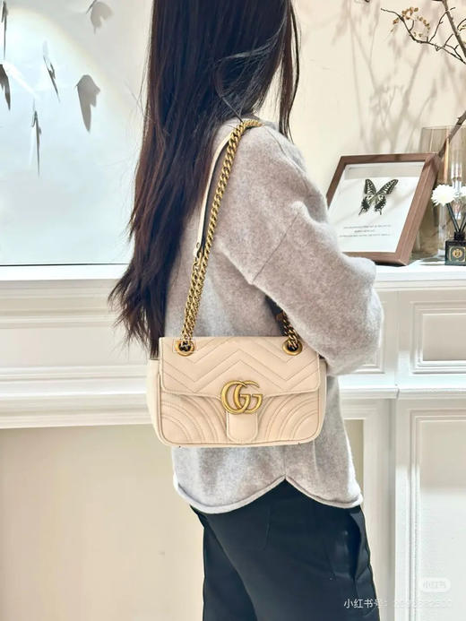 Gucci 马蒙 双g 26 白色 牛皮 中号 链条包 商品图2