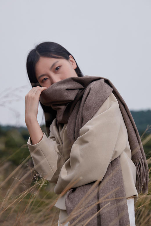 饮水鸟秋冬藏地祥纹34牦牛绒羊毛针织三角巾围巾钉珠保暖披肩围脖 商品图5