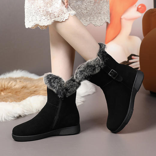 丁摩 秋冬磨砂皮休闲马丁靴女圆头厚底厚毛侧拉链机车女雪地靴5ZF-73550 商品图3