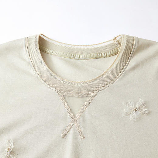 谜底珠片花朵T恤短袖2026年春季新品网纱拼接H型精致女261MT0239 商品图3