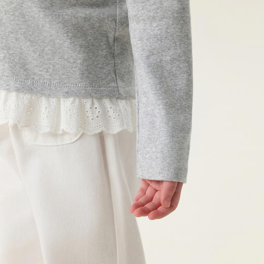 马克珍妮花边蝴蝶结女童软弹针织长袖T恤 宝宝上衣春装新款560083 商品图3