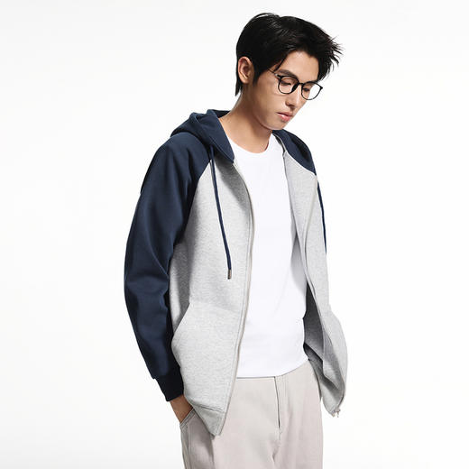 GXG男装秋季时尚潮流撞色休闲上衣男式宽松运动连帽开衫卫衣K&C 商品图1