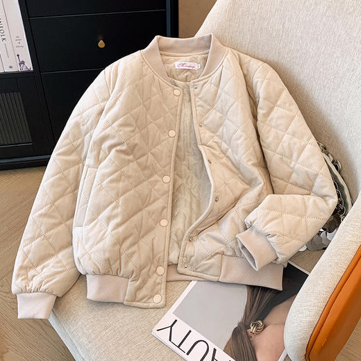 丁摩 棉衣女秋冬季时尚金丝绒短款轻薄保暖外套夹棉棉服5ZF-1968 商品图0