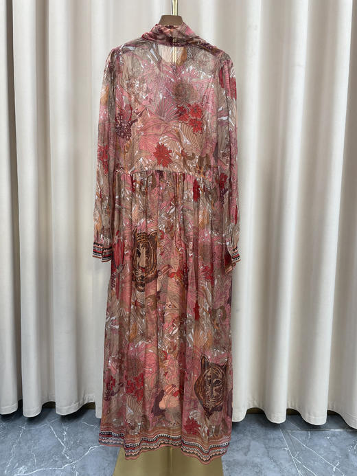 「断码清仓」复古印花飘带领长袖真丝大摆裙（带吊带） L码 ZFYY182 商品图2