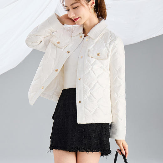 「高货JZH」全新升级【铂金会员441/天猫599/差价158】(04002)洛诗琳小香风绗线轻薄羽绒服2025冬季法式优雅翻领保暖外套 商品图1