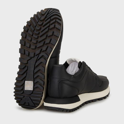 EMPORIO ARMANI 阿玛尼 男士字母徽标皮革休闲运动鞋 黑色 EM003740 AF19726 MC005 商品图4