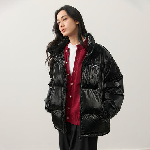 NPC潮牌字母logo刺绣90%白鸭绒立领面包羽绒服男亮面夹克NP49DJ04 商品图1