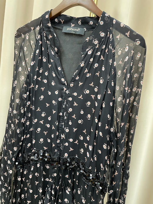 「断码清仓」喇叭袖收腰显瘦真丝连衣裙 L码 ZFYY191 商品图1