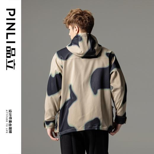 PINLI品立2025秋季新品工装印花多口袋夹克外套潮男连帽休闲茄克B252104052 商品图2