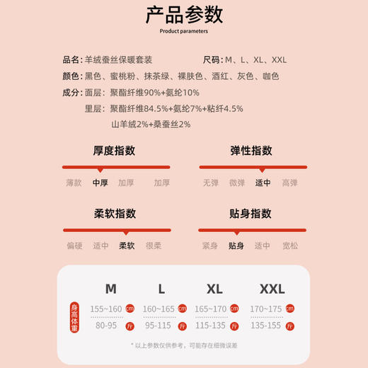 雀说羊绒蚕丝保暖套装女士加绒加厚无痕发热德绒内衣打底秋衣秋裤冬季 ALWT034 商品图2