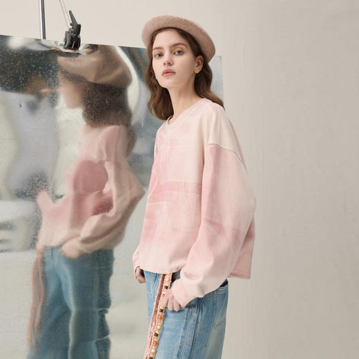 谜底圆领卫衣长袖2026年春季新品樱花粉印花亲肤柔软女261MV0258 商品图1