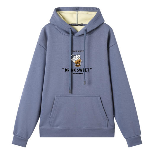 GXG男装25秋冬季奶茶杯印花图案时尚百搭男女同款加绒连帽卫衣K&C 商品图4