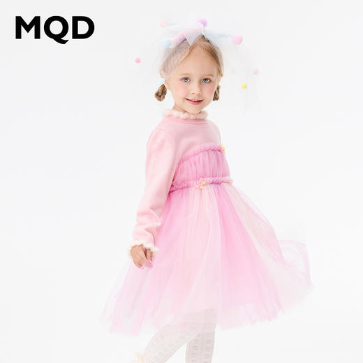 【秒】【MQD】女小童冬季优雅时尚网纱拼接长袖连衣裙 商品图0