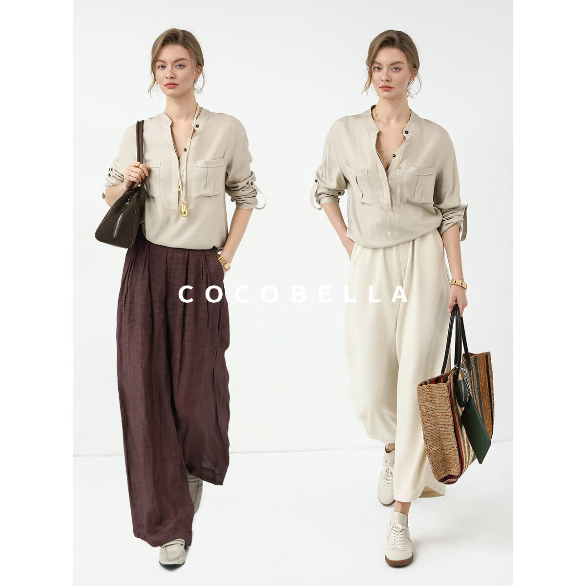 COCOBELLA雅痞风亨利领人丝衬衫女秋气质休闲通勤长袖衬衣SR7076