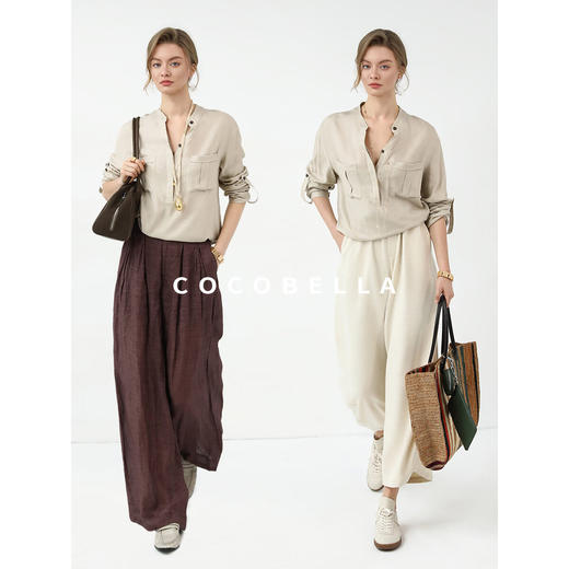 COCOBELLA雅痞风亨利领人丝衬衫女秋气质休闲通勤长袖衬衣SR7076 商品图0