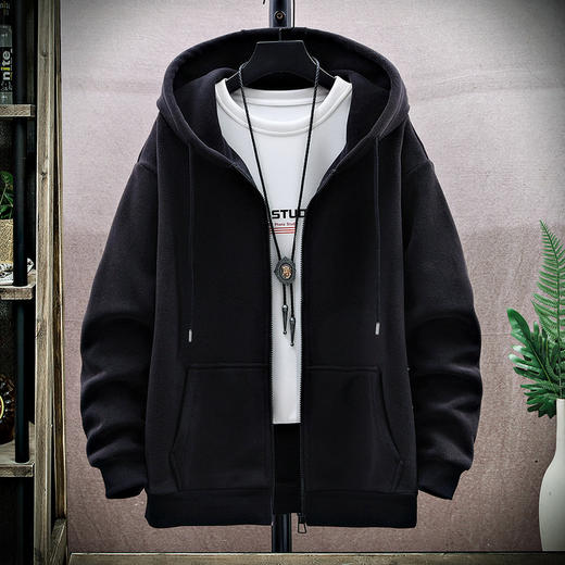 GXG男装冬季宽松休闲开衫百搭简约男式连帽卫衣外套K&C 商品图2