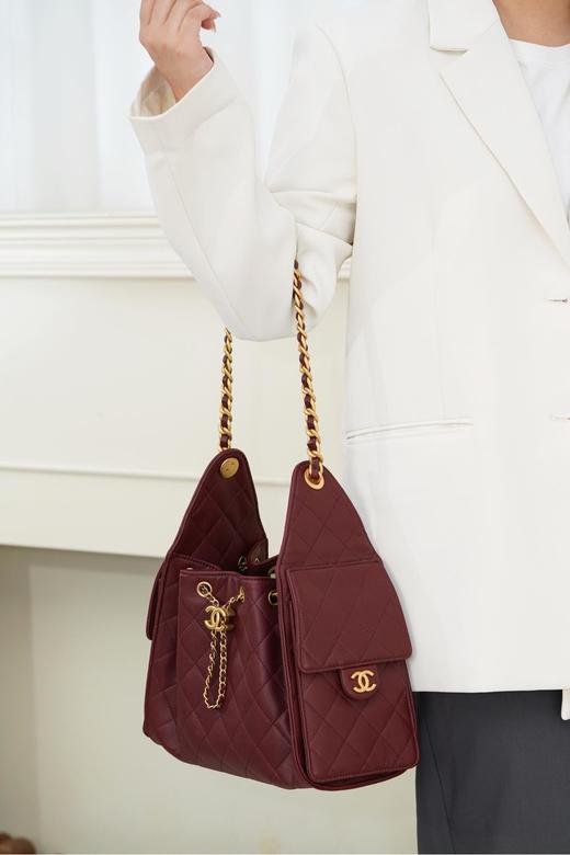 香奈儿25A 25BAG嬉皮购物包小号 酒红色 荔枝纹 （LZ） 商品图5