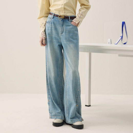 谜底直筒牛仔裤长裤2026年春季新品下脚扣位两穿复古女261MJ0222 商品图0