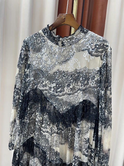 「断码清仓」黑白水墨印花真丝长袖连衣裙 XL码 ZFYY206 商品图1