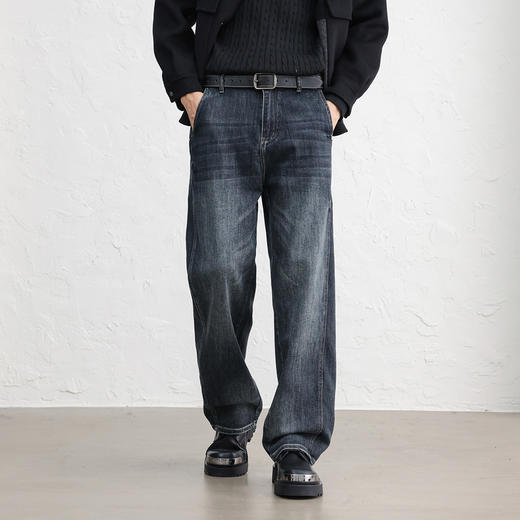 GXG男装25秋季时尚潮流复古水洗宽松直筒休闲日常通勤男式牛仔裤K&C 商品图1