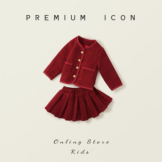 Hania2026年新年 女童夹棉加厚红色拜年服秋冬新款中小童韩版上衣百褶裙两件套90-140★ 商品图2