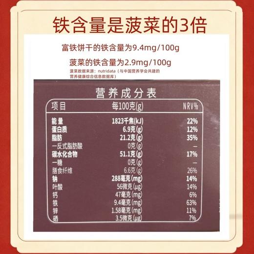 【买2赠1】红稗富铁全麦饼干 铁含量是菠菜的3倍 每百克含9.4毫克铁 且富含叶酸和膳食纤维等 商品图5