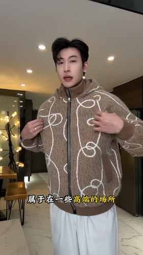 WT307SDSA男士秋冬新款痞帅男装潮牌撞色凌乱线条拉链立领连帽卫衣百搭