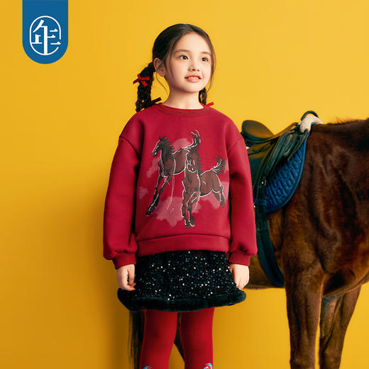 徐悲鸿联名年衣童装儿童卫衣冬款男童女童中式上衣大展鸿图卫衣 商品图3