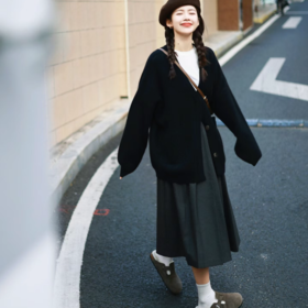 Beau Muse毛呢半身百褶裙