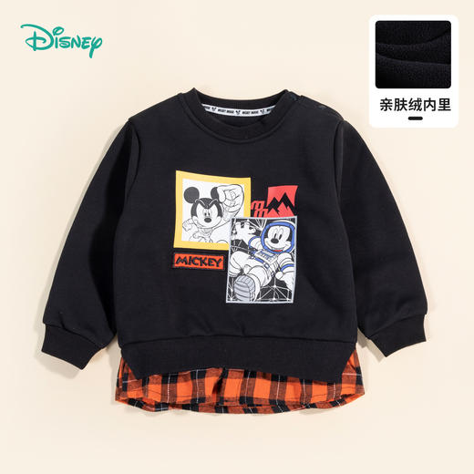 迪士尼童装秋冬新款儿童加绒保暖卫衣假两件拼接上衣214DS0230 商品图0